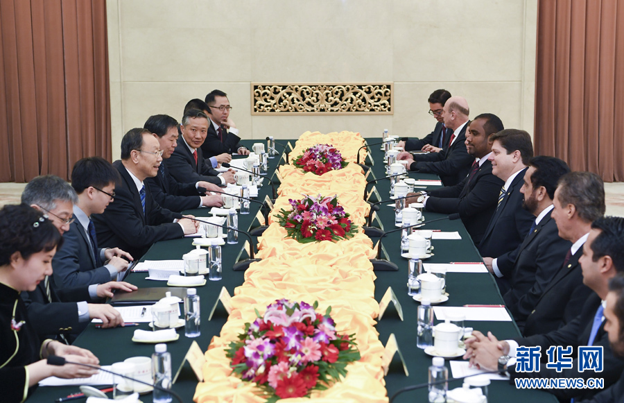 3月22日，中共中央書記處書記、全國政協(xié)副主席杜青林在北京會(huì)見巴西民主運(yùn)動(dòng)黨眾議院黨團(tuán)領(lǐng)袖羅西率領(lǐng)的該黨干部考察團(tuán)。 新華社記者張領(lǐng)攝