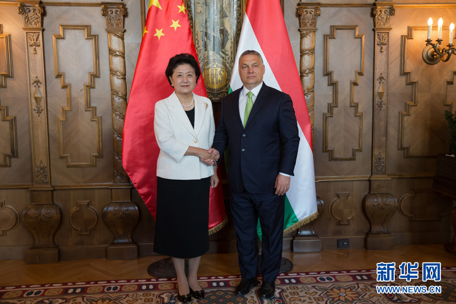  6月21日，國(guó)務(wù)院副總理劉延?xùn)|（左）在匈牙利布達(dá)佩斯國(guó)會(huì)大廈會(huì)見(jiàn)匈牙利總理歐爾班。 新華社發(fā)（弗爾季&middot;奧蒂洛攝）