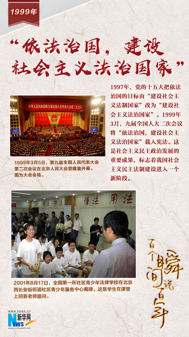 1999，&ldquo;依法治國(guó)，建設(shè)社會(huì)主義法治國(guó)家&rdquo;