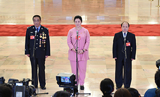 崔光日、荀笑紅、巨曉林代表接受采訪