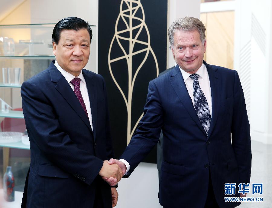 6月12日，中共中央政治局常委、中央書記處書記劉云山在赫爾辛基會見芬蘭總統(tǒng)尼尼斯特。 新華社記者姚大偉攝