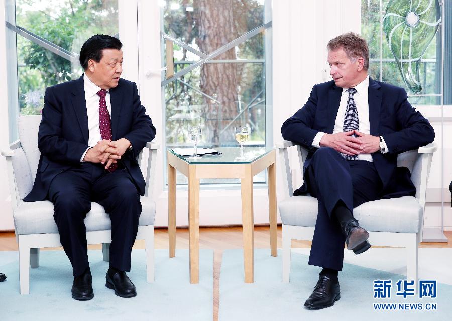 6月12日，中共中央政治局常委、中央書記處書記劉云山在赫爾辛基會見芬蘭總統(tǒng)尼尼斯特。 新華社記者姚大偉攝 