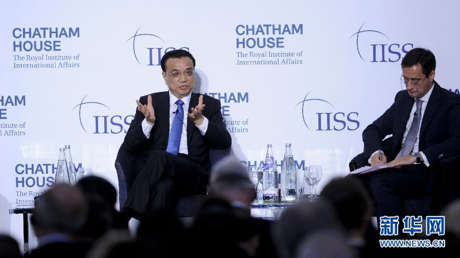 6月18日，國務院總理李克強在倫敦金融城市長官邸面向英國皇家國際問題研究所和國際戰(zhàn)略研究所兩大智庫發(fā)表題為《共建包容發(fā)展的美好世界》的演講。新華社記者 張鐸 攝 