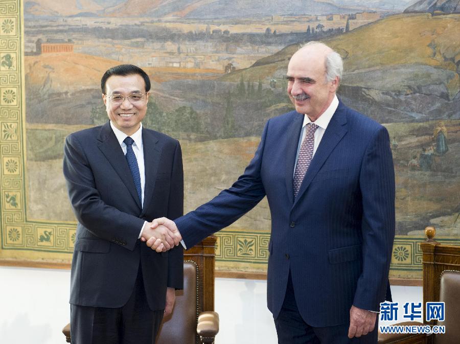 6月19日，國務(wù)院總理李克強在希臘議會大廈會見希臘議長米馬拉基斯。新華社記者 王曄 攝