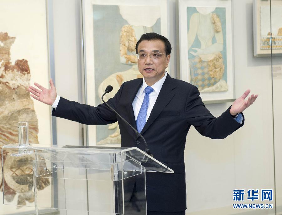 6月21日，國(guó)務(wù)院總理李克強(qiáng)與希臘總理薩馬拉斯共同出席希臘伊拉克利翁博物館新館開(kāi)館儀式并發(fā)表講話。 新華社記者 王曄 攝