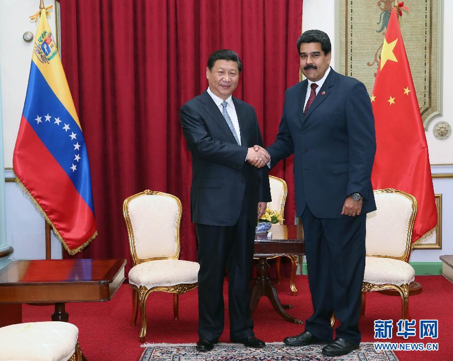當(dāng)?shù)貢r間7月20日，國家主席習(xí)近平在加拉加斯同委內(nèi)瑞拉總統(tǒng)馬杜羅舉行會談。 新華社記者蘭紅光攝 