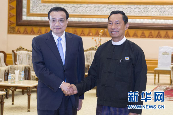 11月14日，國務(wù)院總理李克強(qiáng)在內(nèi)比都會見緬甸聯(lián)邦議會議長兼人民院議長吳瑞曼。新華社記者王曄攝