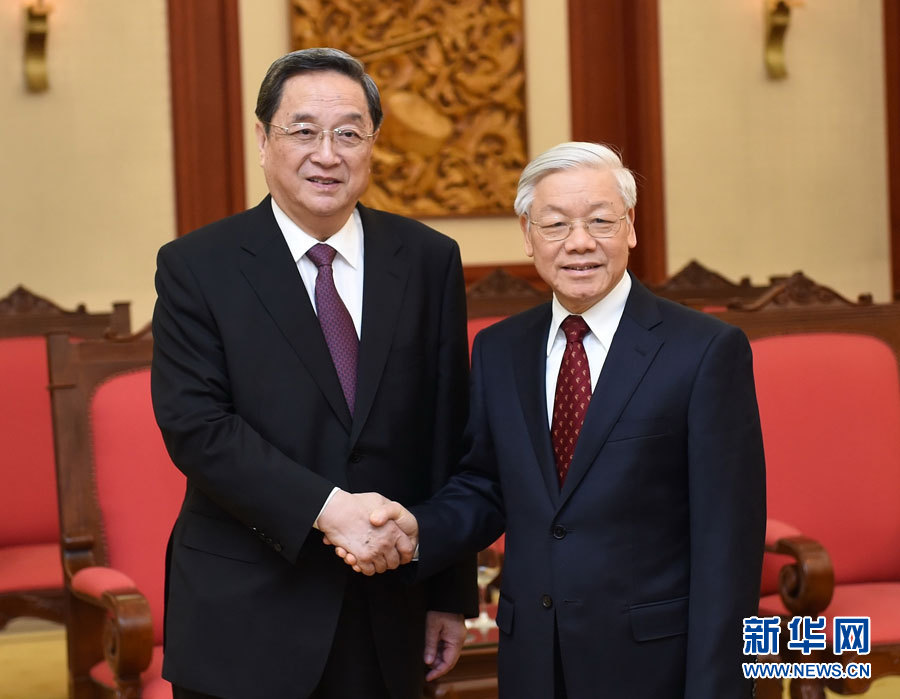 12月25日至27日，中共中央政治局常委、全國(guó)政協(xié)主席俞正聲對(duì)越南進(jìn)行正式訪問(wèn)。這是12月26日，俞正聲在河內(nèi)會(huì)見(jiàn)越共中央總書記阮富仲。 新華社記者劉建生攝