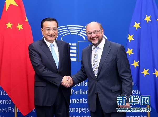 當?shù)貢r間6月29日上午，國務院總理李克強在布魯塞爾會見歐洲議會議長舒爾茨。 新華社記者 龐興雷 攝