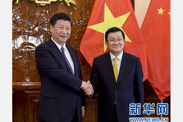 11月6日，中共中央總書記、國家主席習(xí)近平在河內(nèi)同越南國家主席張晉創(chuàng)舉行會談。 新華社記者李學(xué)仁攝