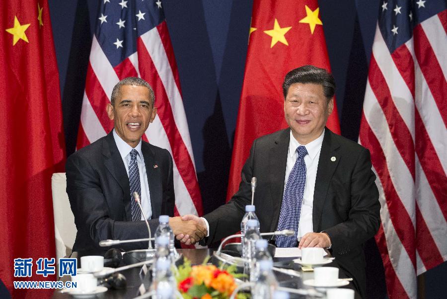 11月30日，國(guó)家主席習(xí)近平在巴黎會(huì)見美國(guó)總統(tǒng)奧巴馬。新華社記者黃敬文攝
