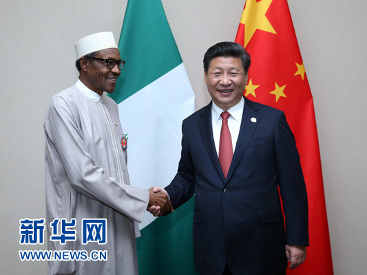 12月4日，國家主席習(xí)近平在約翰內(nèi)斯堡會見尼日利亞總統(tǒng)布哈里。 新華社記者 龐興雷 攝 