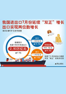 我國進(jìn)出口7月份延續(xù)&ldquo;雙正&rdquo;增長 出口實現(xiàn)兩位數(shù)增長